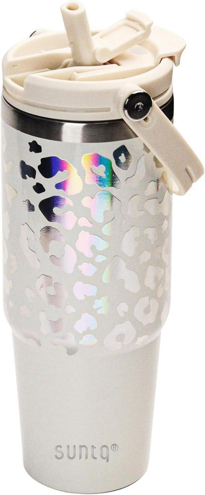 Isolierter 30oz Edelstahl Tumbler mit Silikongriff und Klappstroh