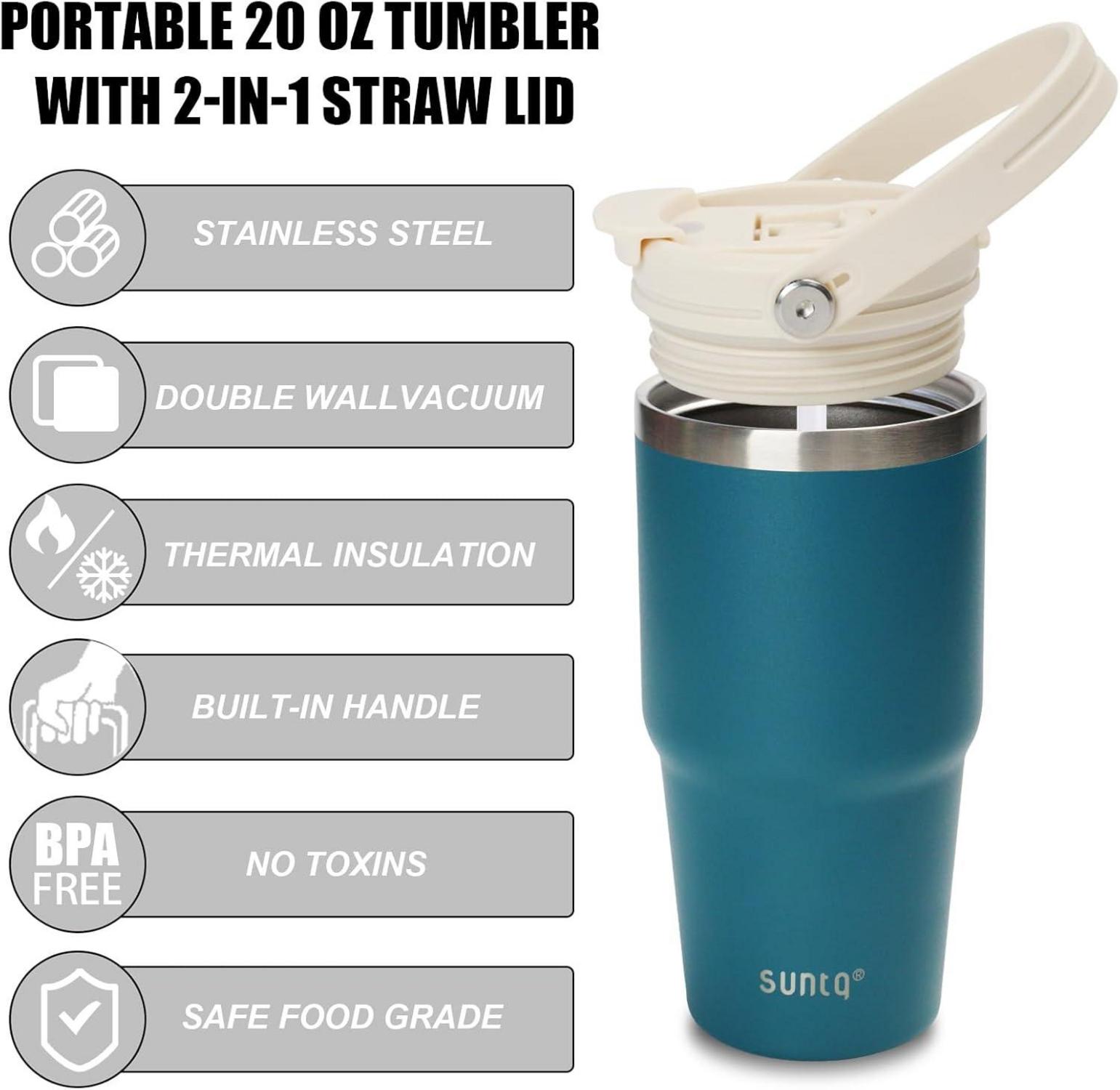 20oz Edelstahl Tumbler mit Griff, Flip Stroh & 2-in-1 Deckel