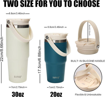 20oz SUNTQ Tumbler mit Griff und Flip Stroh, Edelstahlbecher, auslaufsicherer