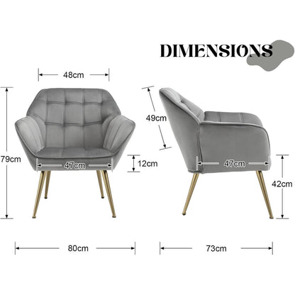 Gepolsterter Samt Sessel 2er Set Modern Grau