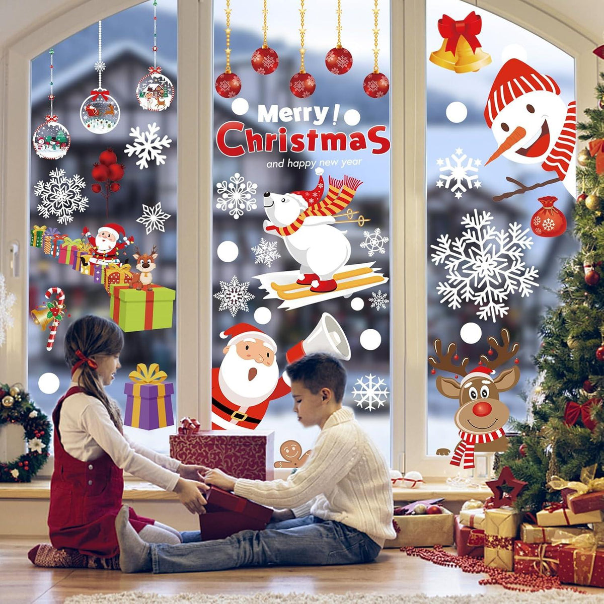 Fensterbilder Weihnachten Selbstklebend mit Schneeflocken 8 Blätter