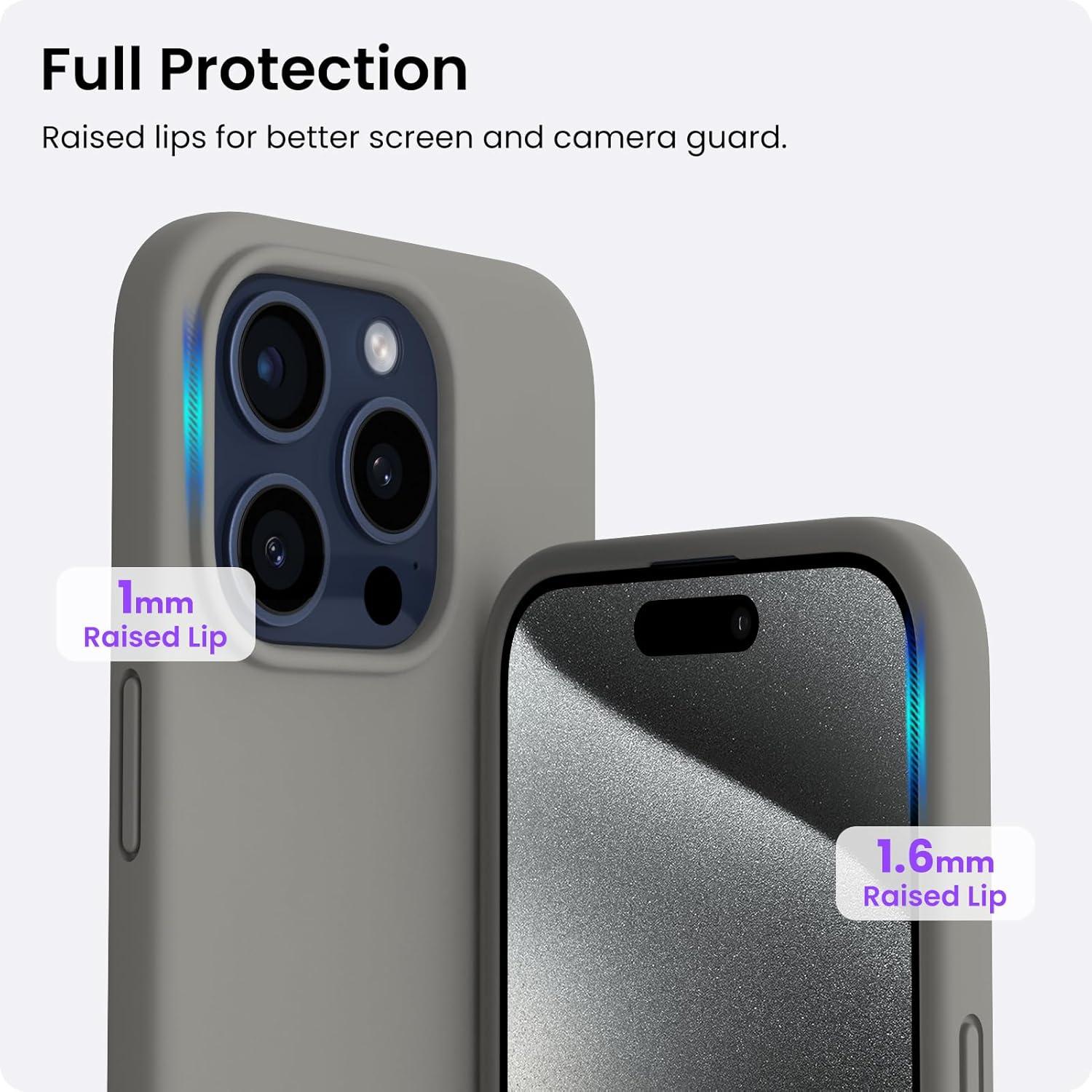 ORNARTO iPhone 15 Pro Hülle Silikon 6,1 Zoll Grau - Stoßfeste Schutzhülle