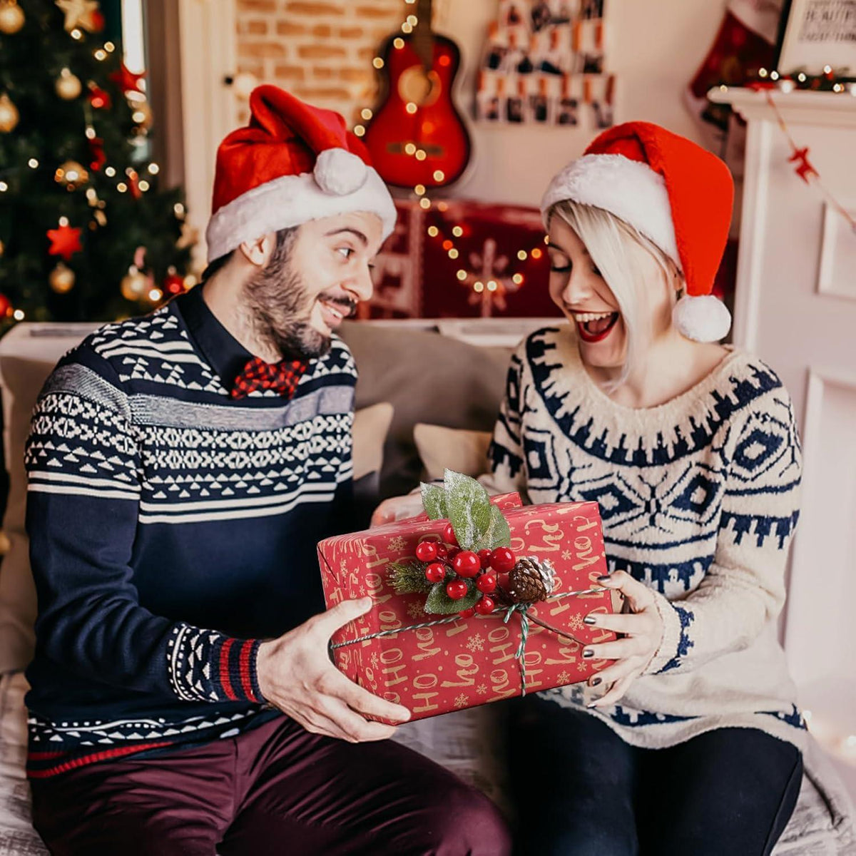 Geschenkpapier Set 2 Rollen Kraftpapier Weihnachten Schneeflocke Rentier