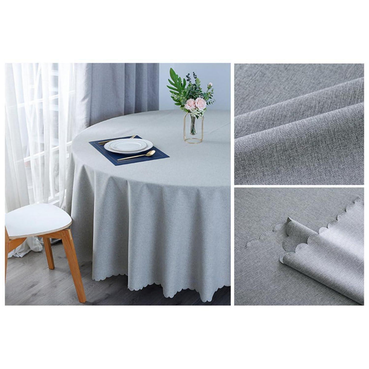 Runde Baumwoll-Leinen Tischdecke wasserabweisend, Ø 240 cm, Hellgrau
