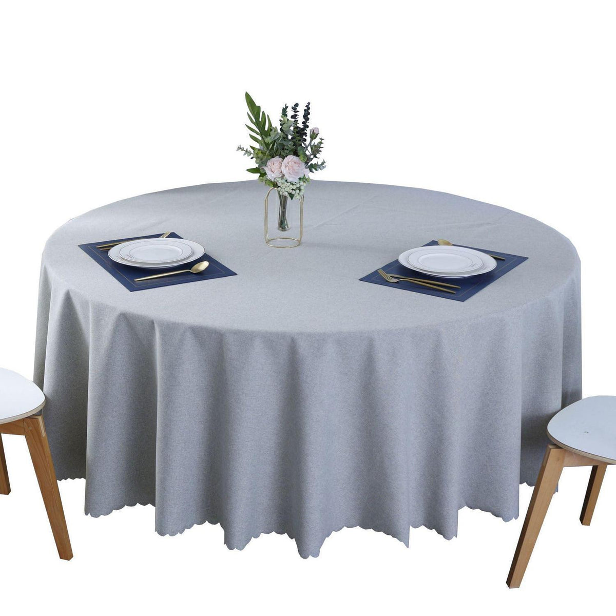 Runde Baumwoll-Leinen Tischdecke wasserabweisend, Ø 260 cm, Hellgrau