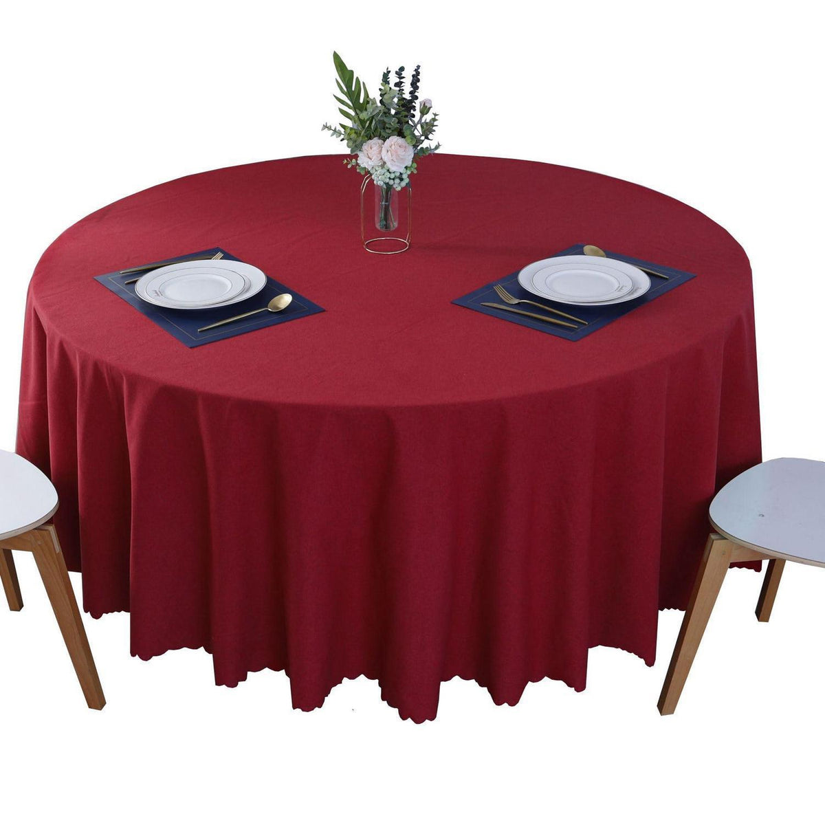 Runde Baumwoll-Leinen Tischdecke wasserabweisend 220 cm Rot