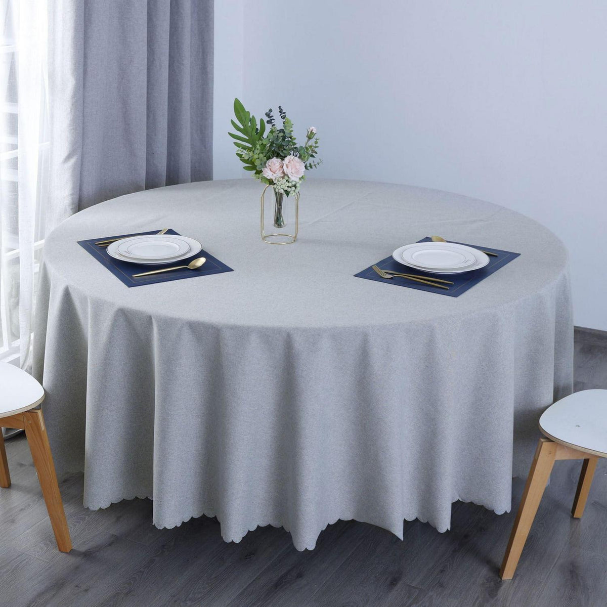 Runde Baumwoll-Leinen Tischdecke wasserabweisend, Ø 280 cm, Hellgrau