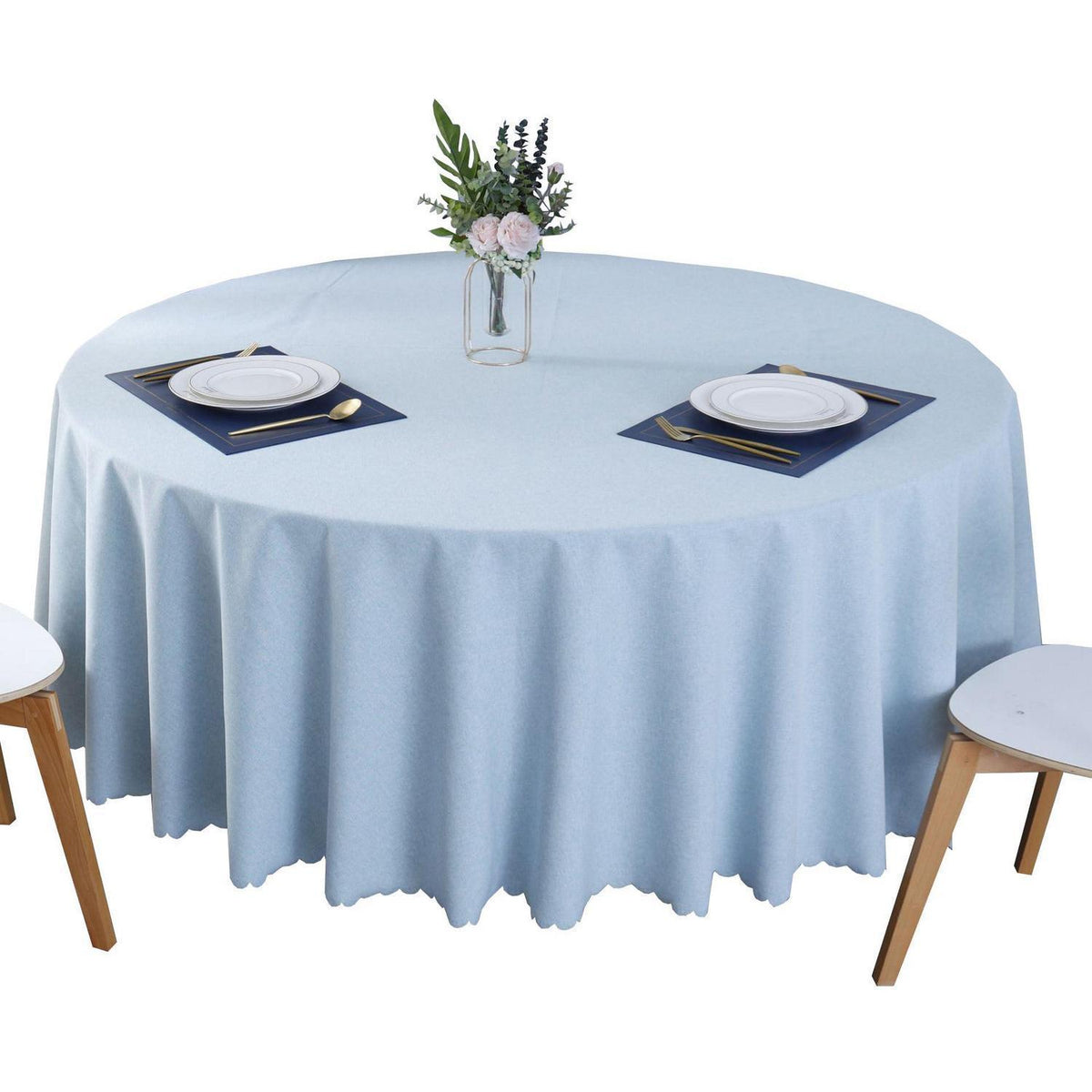 Runde Baumwoll-Leinen Tischdecke wasserabweisend, hellblau 280 cm
