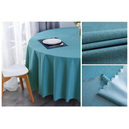 Runde Baumwoll-Leinen Tischdecke wasserabweisend, Pfauenblau 240 cm