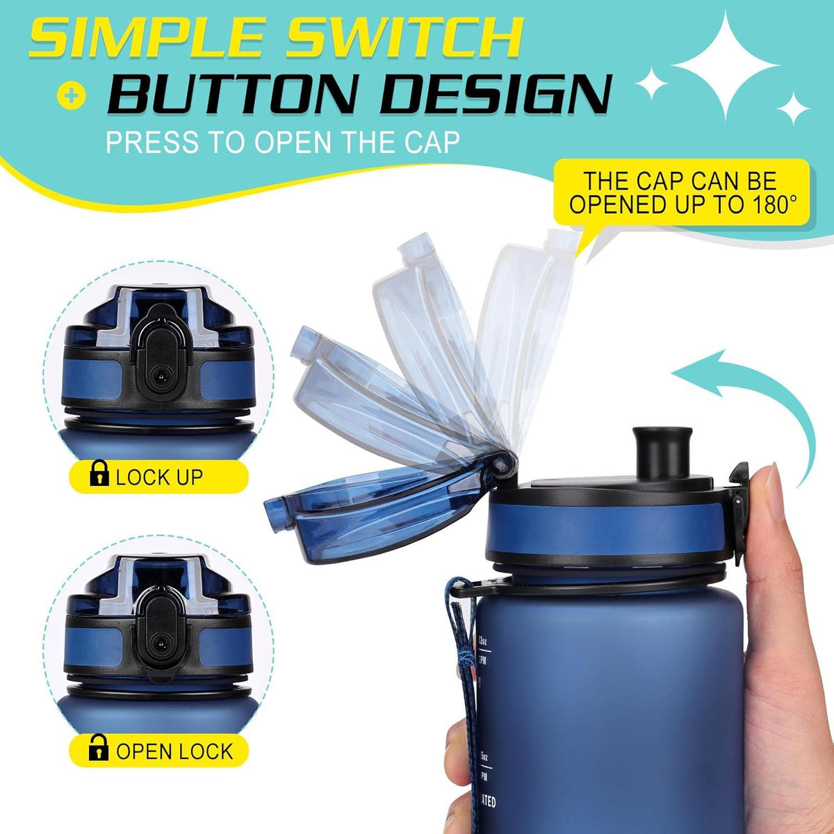 HASAGEI Sports Trinkflasche BPA-frei 1L mit Verschlussdeckel, auslaufsicher für Fitness und Outdoor