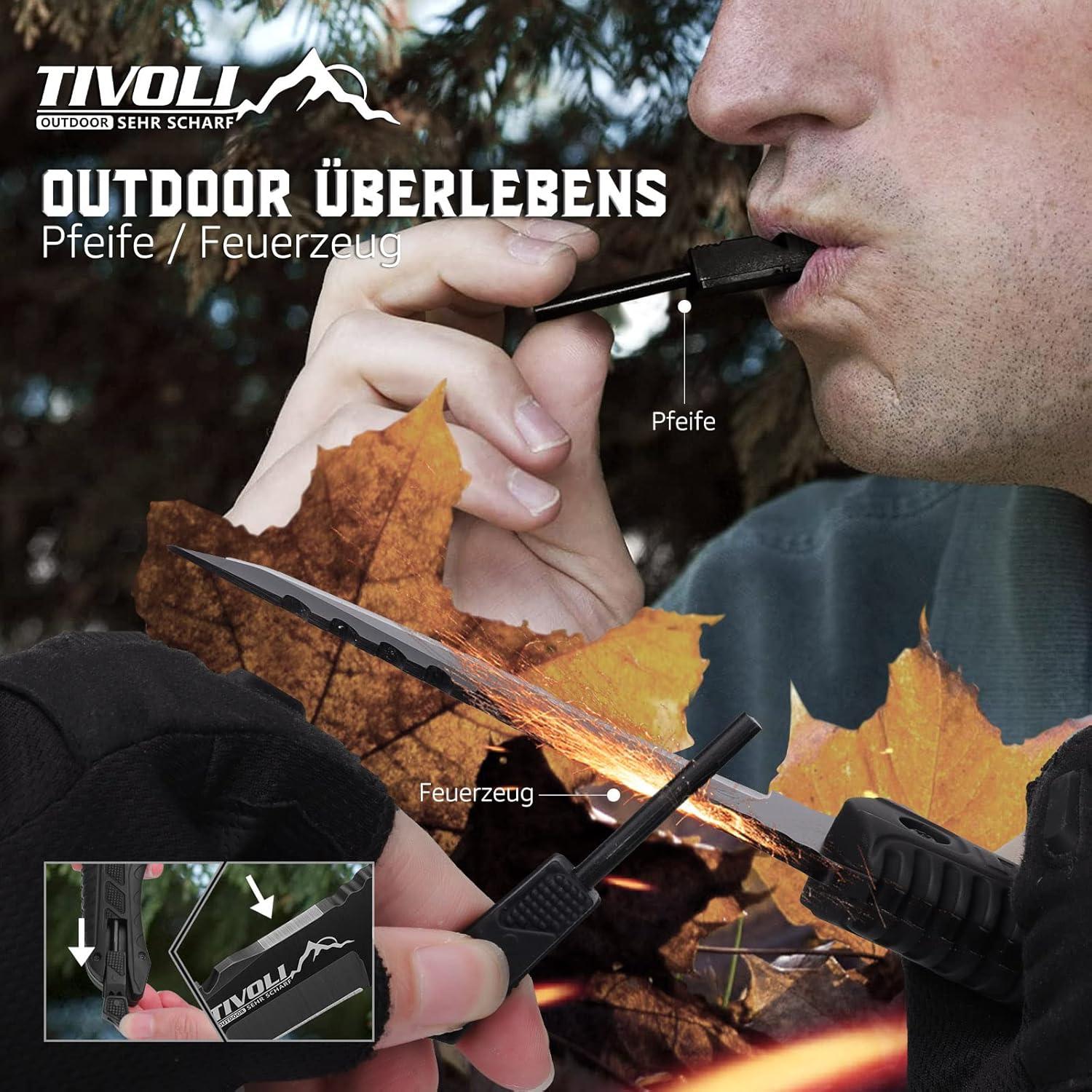 TIVOLI Survival Messer Outdoor D2 Stahl Klinge Jagdmesser Bushcraft