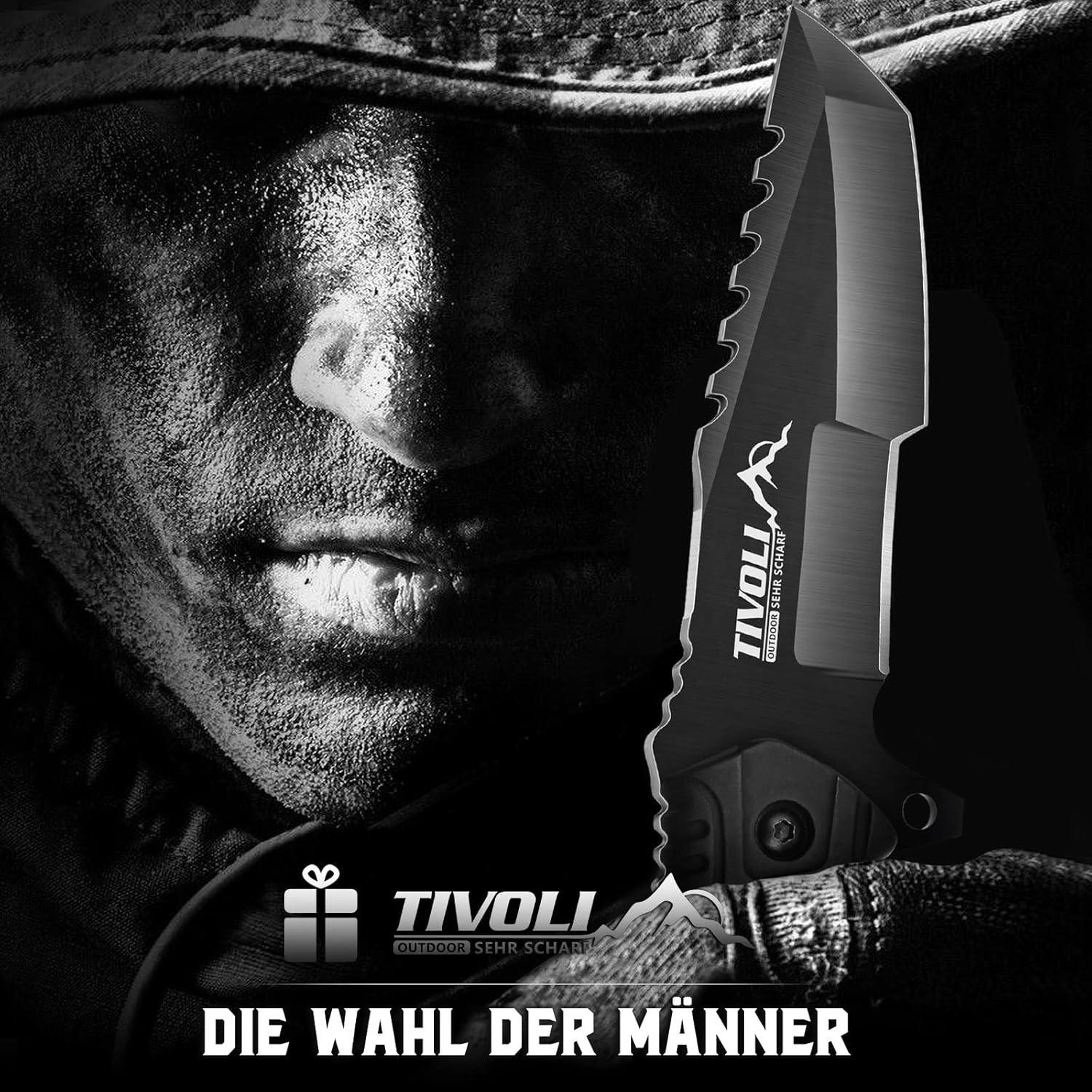 TIVOLI Survival Messer Outdoor D2 Stahl Klinge Jagdmesser Bushcraft