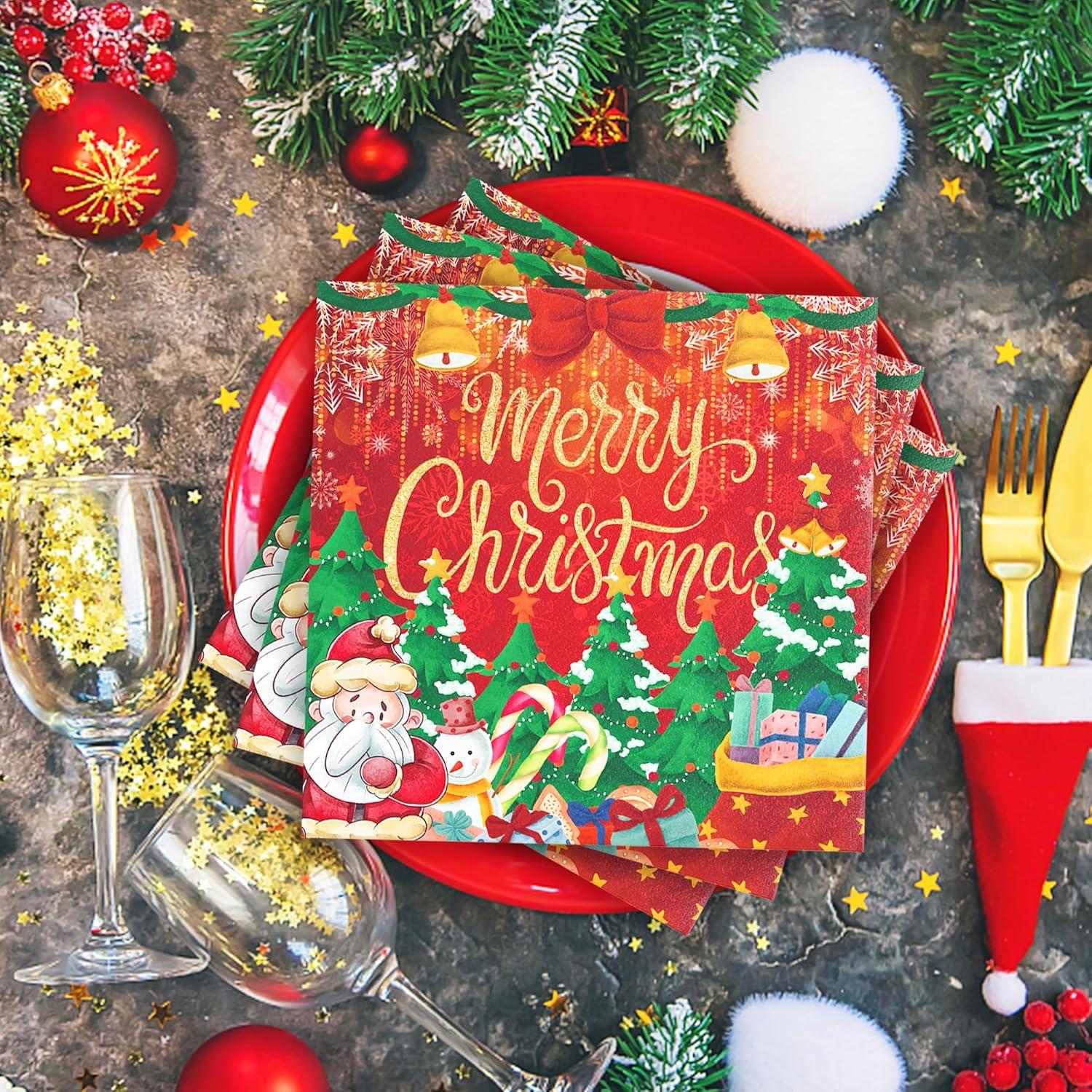 40 Stück Weihnachten Servietten Tischdeko Rot Merry Christmas 33x33cm