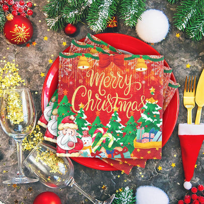 40 Stück Weihnachten Servietten Tischdeko Rot Merry Christmas 33x33cm