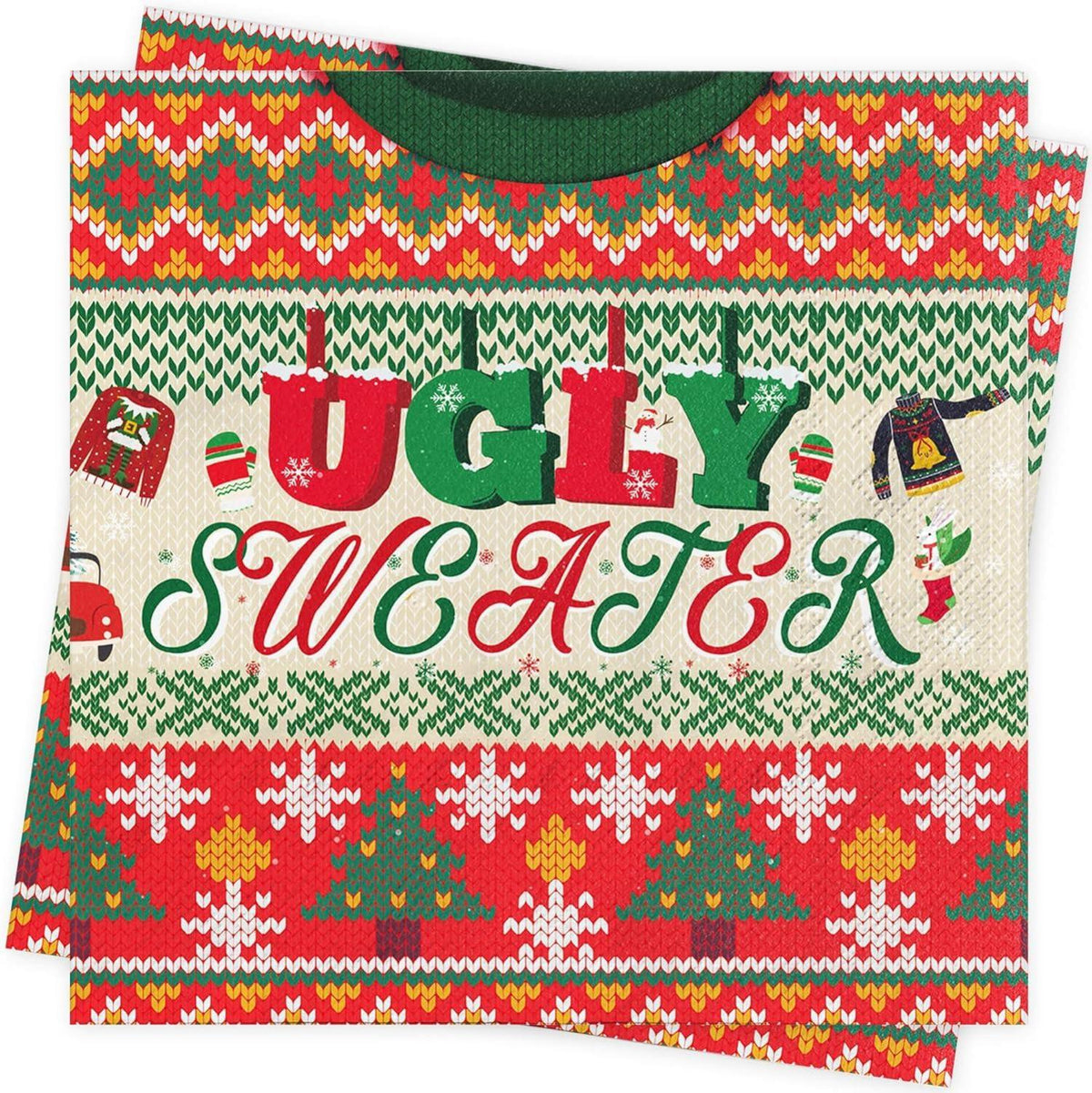 Servietten Weihnachten Ugly Sweater Rot Tischdeko 40Stück 33x33cm