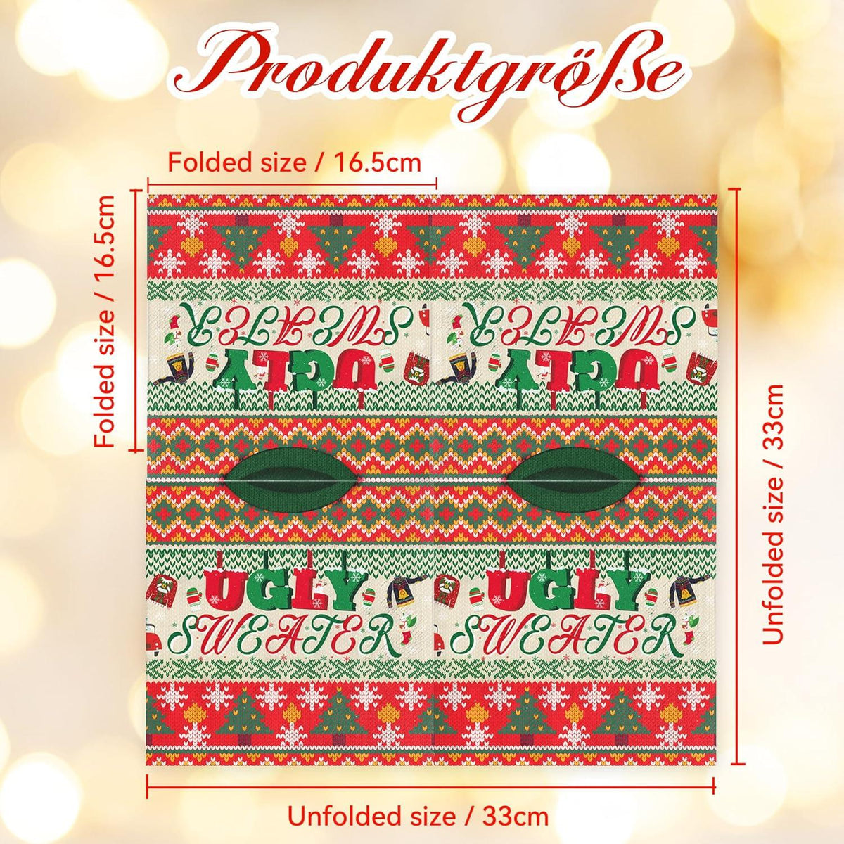 Servietten Weihnachten Ugly Sweater Rot Tischdeko 40Stück 33x33cm