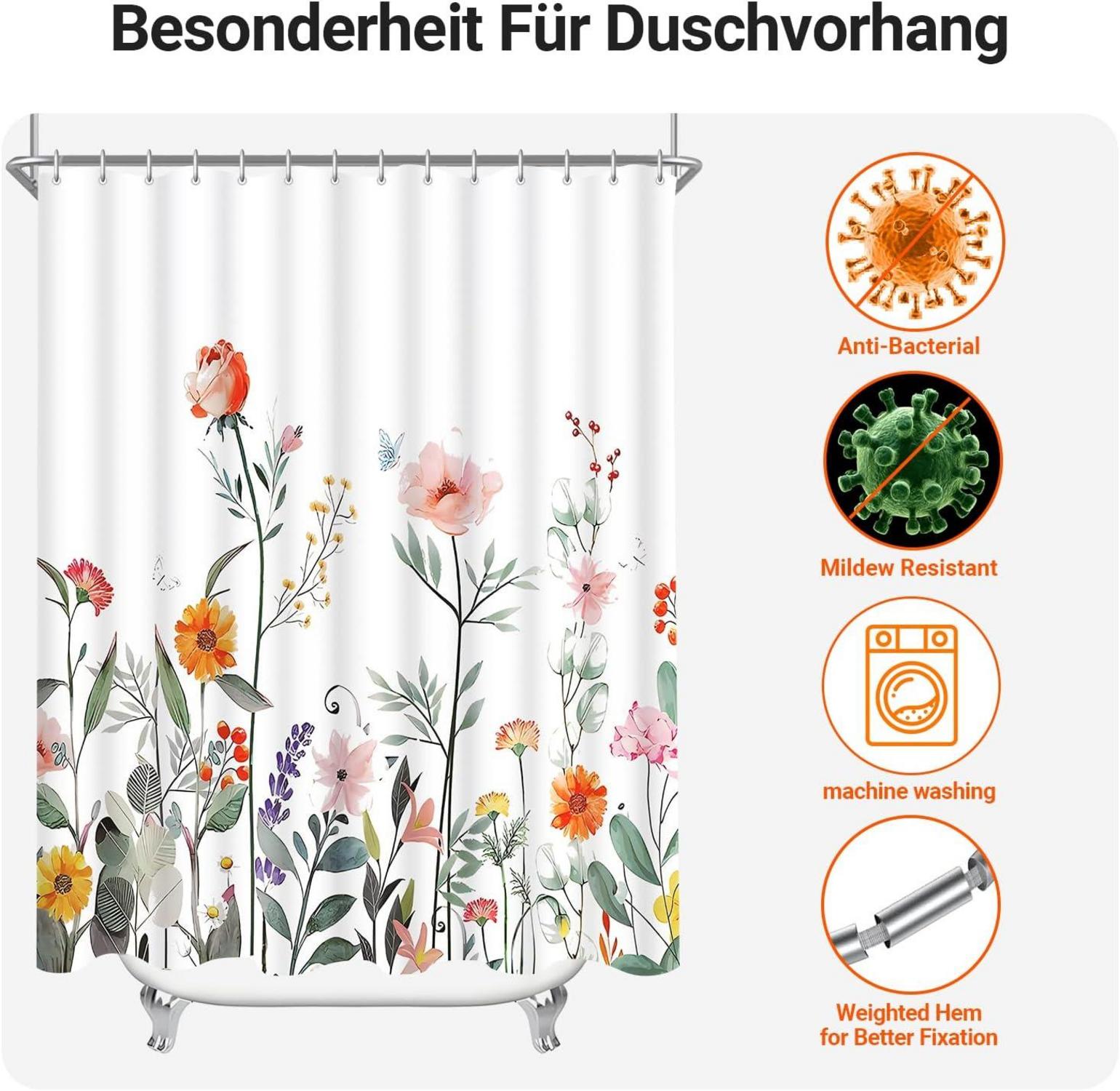 Duschvorhang Rote Blume 120x200cm Wasserabweisend Antischimmel Polyester Ösen 8