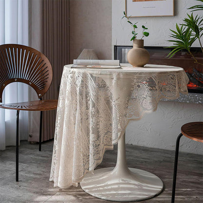Runde Spitze Tischdecke Beige, Vintage Floral Bestickt