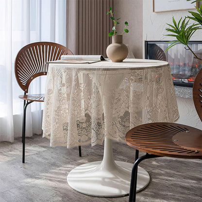 Runde Spitze Tischdecke Beige, Vintage Floral Bestickt