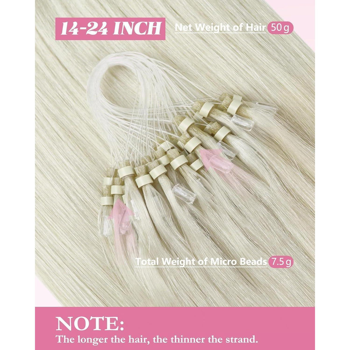 Echthaar Micro Ring Extensions Platinblond 45cm