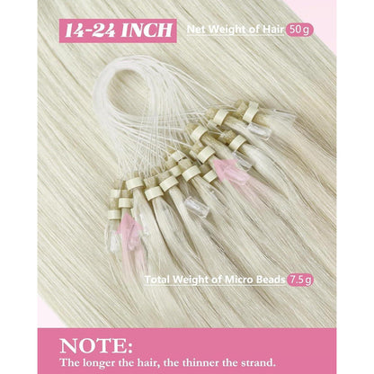 Echthaar Micro Ring Extensions Platinblond 45cm