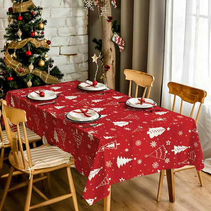 Weihnachtliches Tischtuch mit Weihnachtsbäume & Schneeflocken 142x213cm