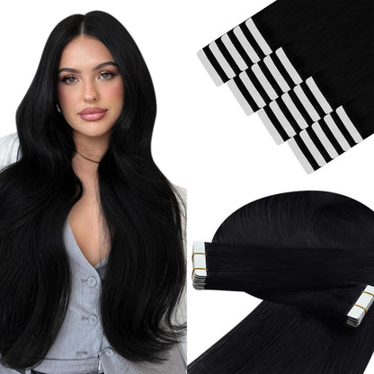 Echthaar Tape Extensions Schwarz 35cm - Remy Haarverlängerung