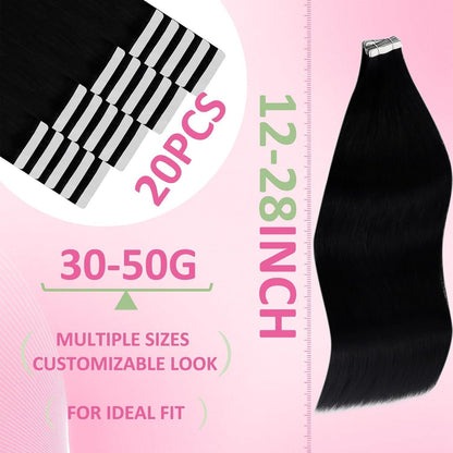 Echthaar Tape Extensions Schwarz 35cm - Remy Haarverlängerung