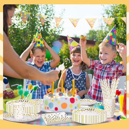 Partygeschirr Set Weißgold für 24 Gäste – Teller, Servietten & Becher