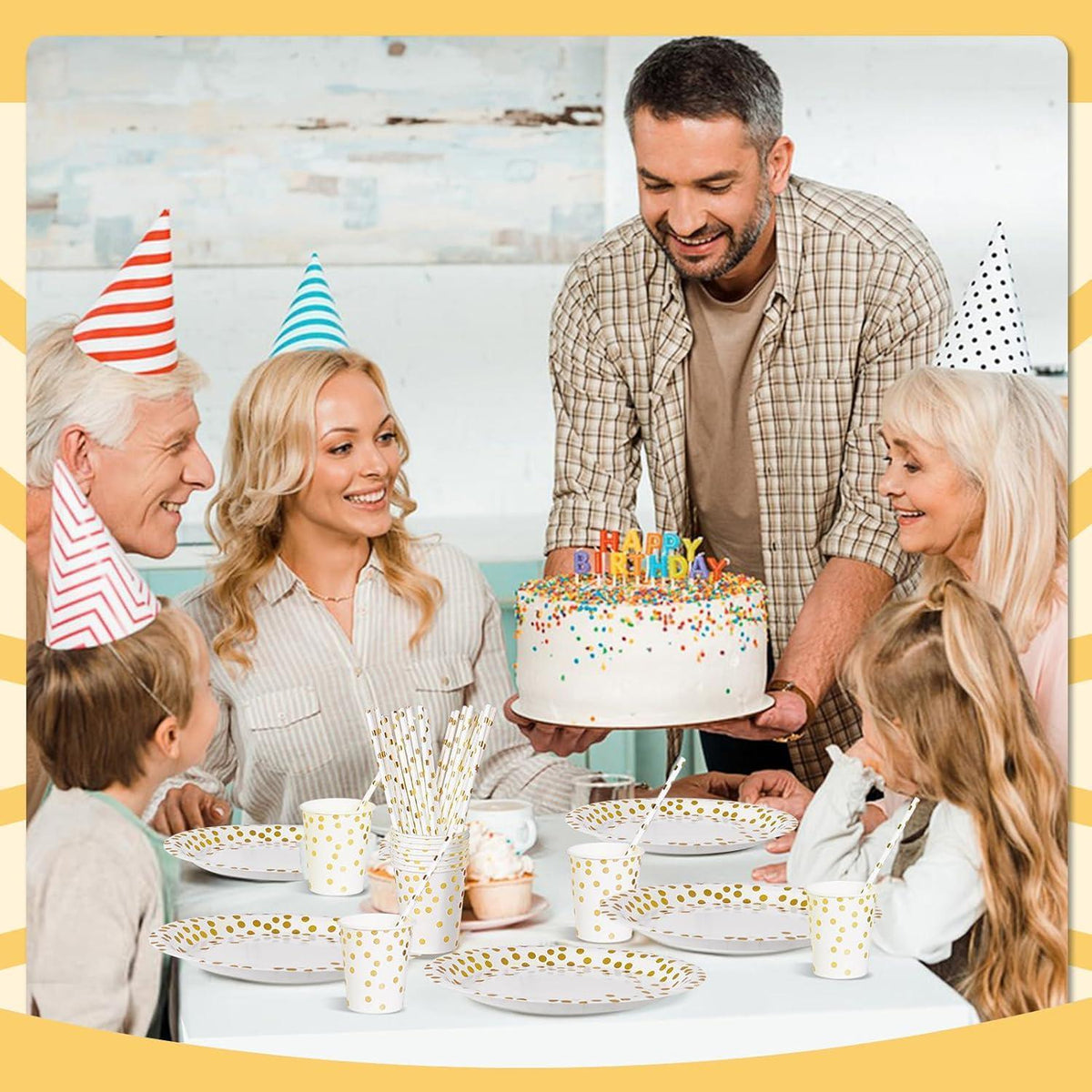 Partygeschirr Set Weißgold für 24 Gäste – Teller, Servietten & Becher