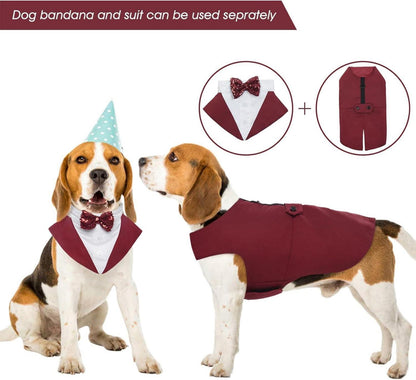 Hunde Smoking Anzug Bandana Set Hochzeit Halloween Party S-XXL