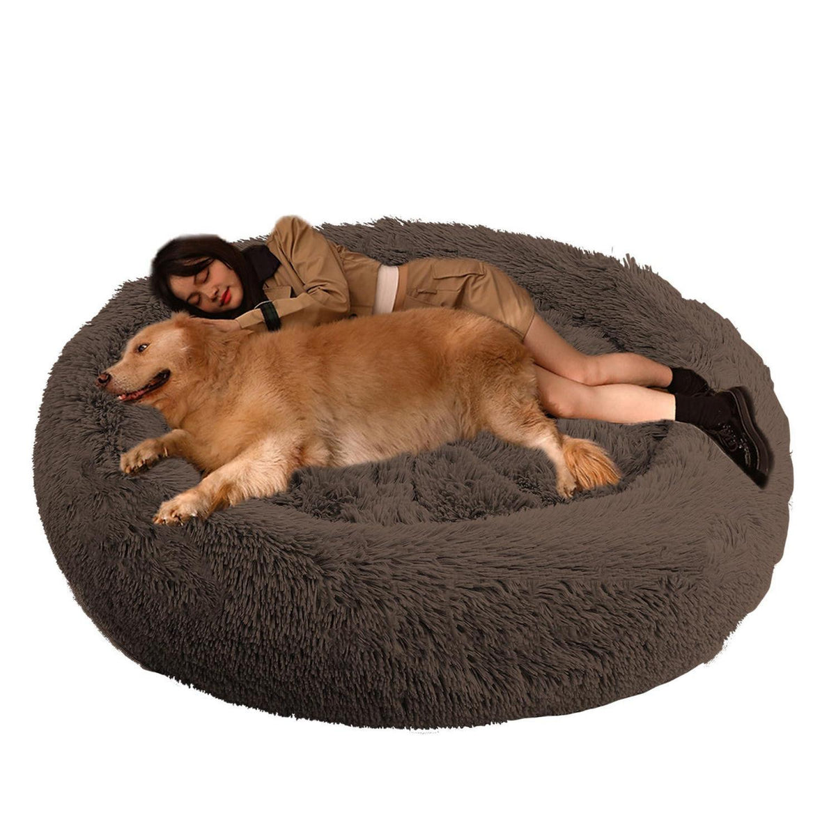 Rundes Hundebett Orthopädisch Braun Ø120cm