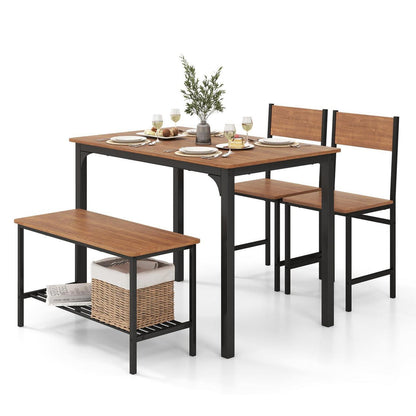 Esstisch Set 4-teilig mit Bank & Stühlen – Industriedesign Braun