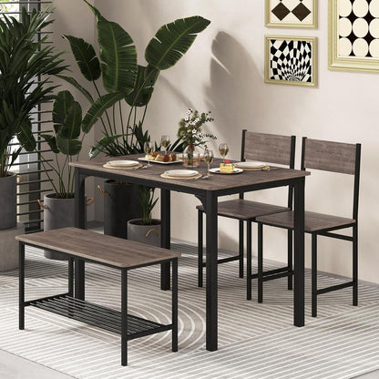 Esstisch Set 4-teilig mit Bank & Stühlen – Grau, Industriedesign