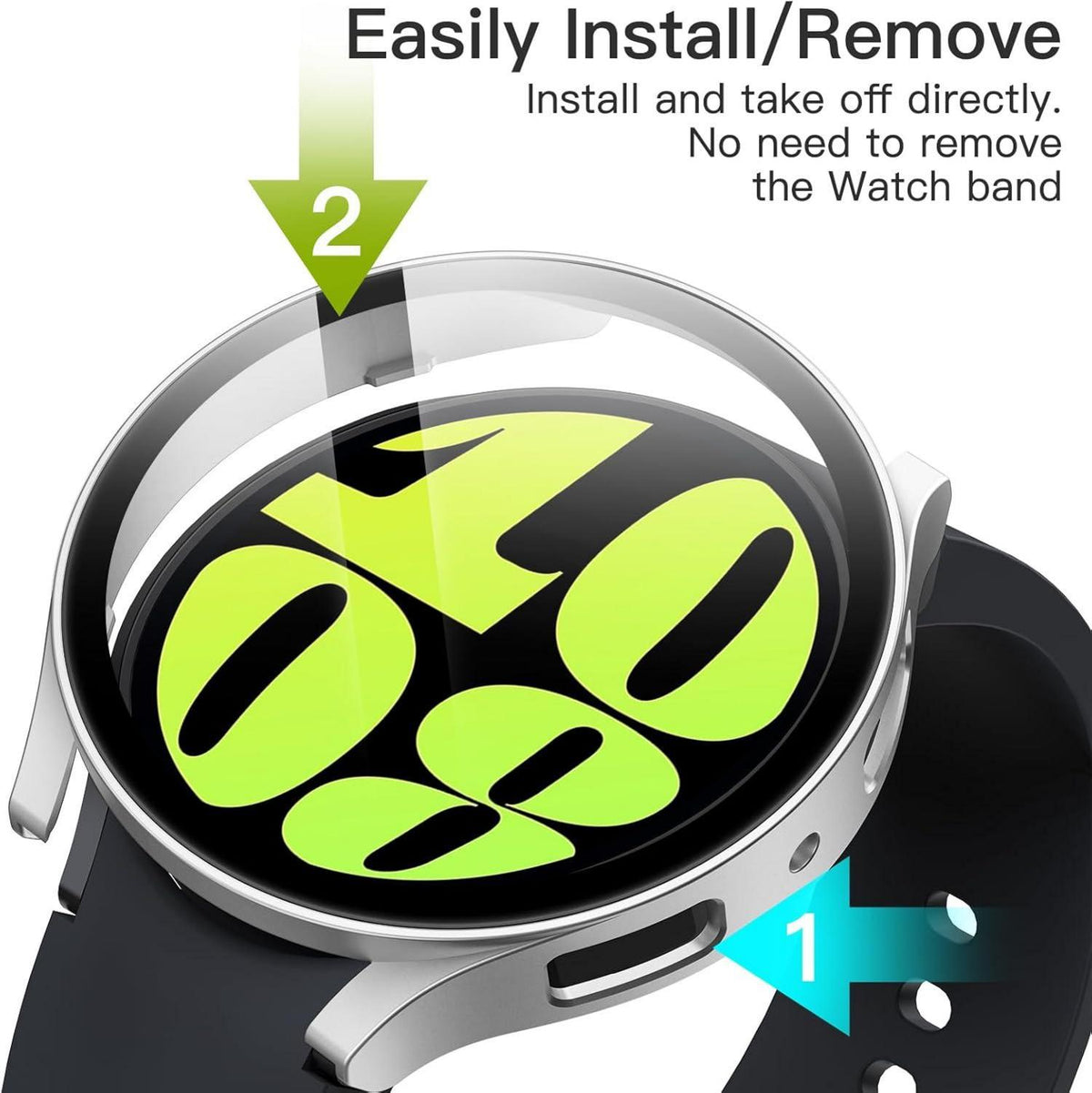 JETech Hülle für Samsung Galaxy Watch 6 44mm, Schutzfolie Silber