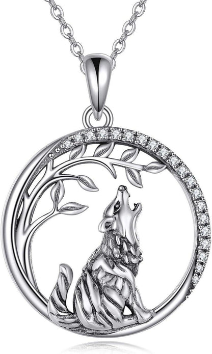 VONALA Wolf Anhänger Kette Damen 925 Sterling Silber Lebensbaum