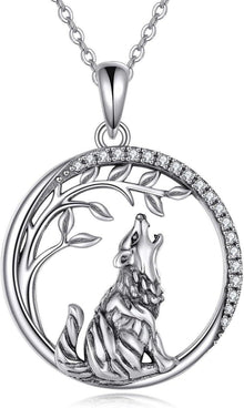 VONALA Wolf Anhänger Kette Damen 925 Sterling Silber Lebensbaum