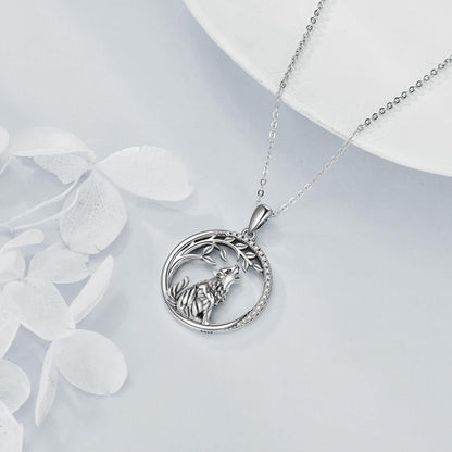VONALA Wolf Anhänger Kette Damen 925 Sterling Silber Lebensbaum
