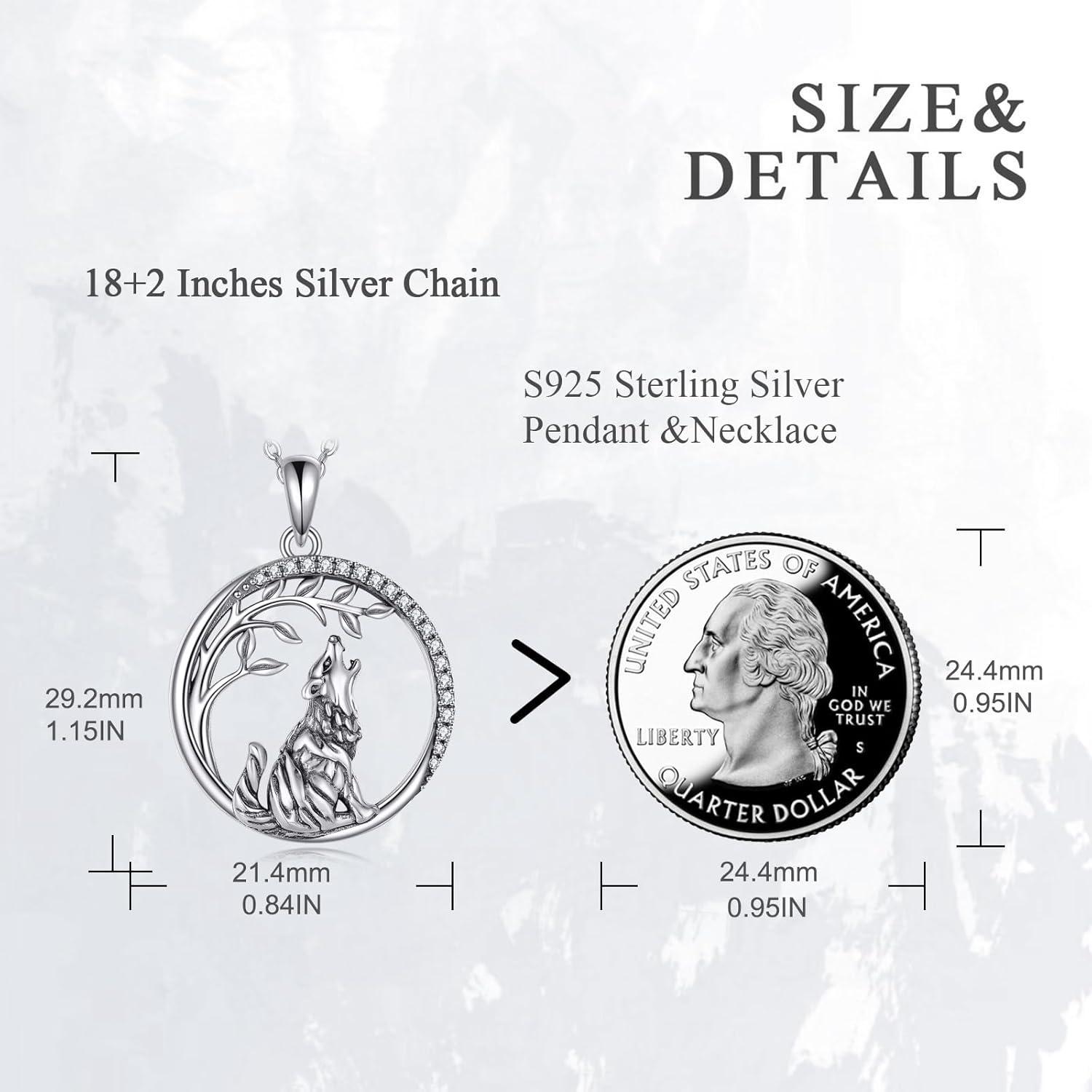 VONALA Wolf Anhänger Kette 925 Sterling Silber Baum des Lebens Halsschmuck