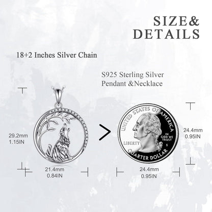 VONALA Wolf Anhänger Kette 925 Sterling Silber Baum des Lebens Halsschmuck