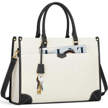 Große Canvas Laptoptasche Damen Schwarz & Beige