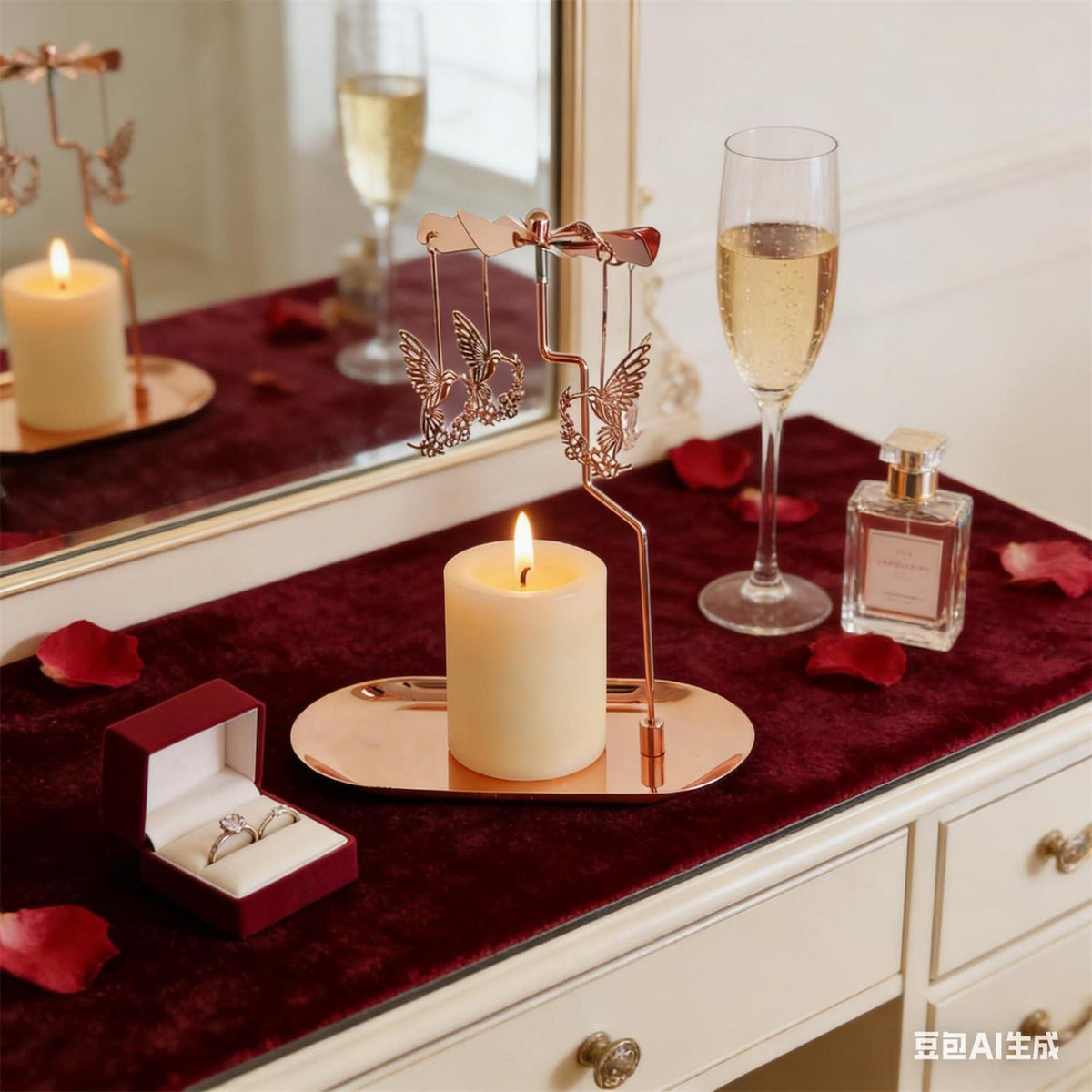 Rotierender Kerzenhalter mit Tablett Roségold Kolibri