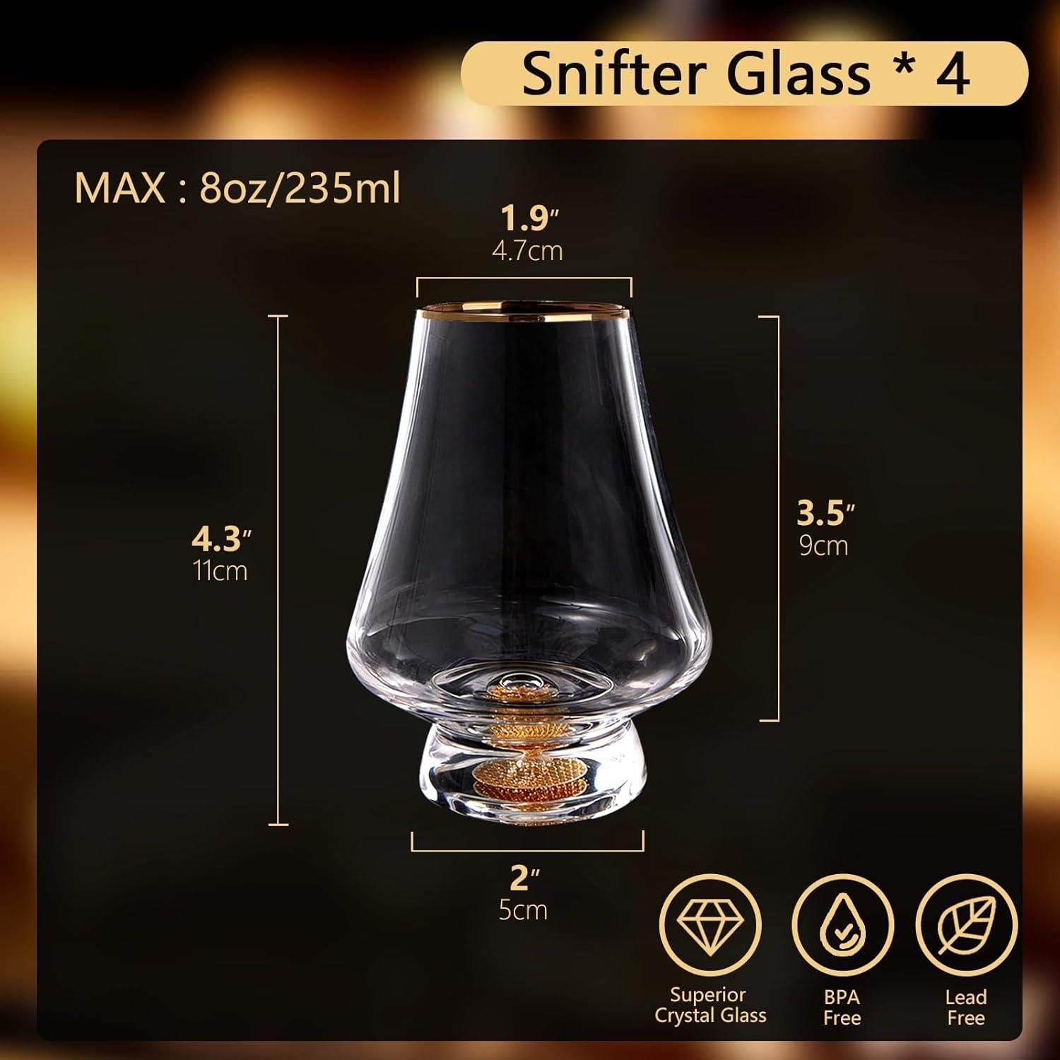 4er Set Kristall Whisky Gläser mit 24K Blattgoldflocken 235 ml