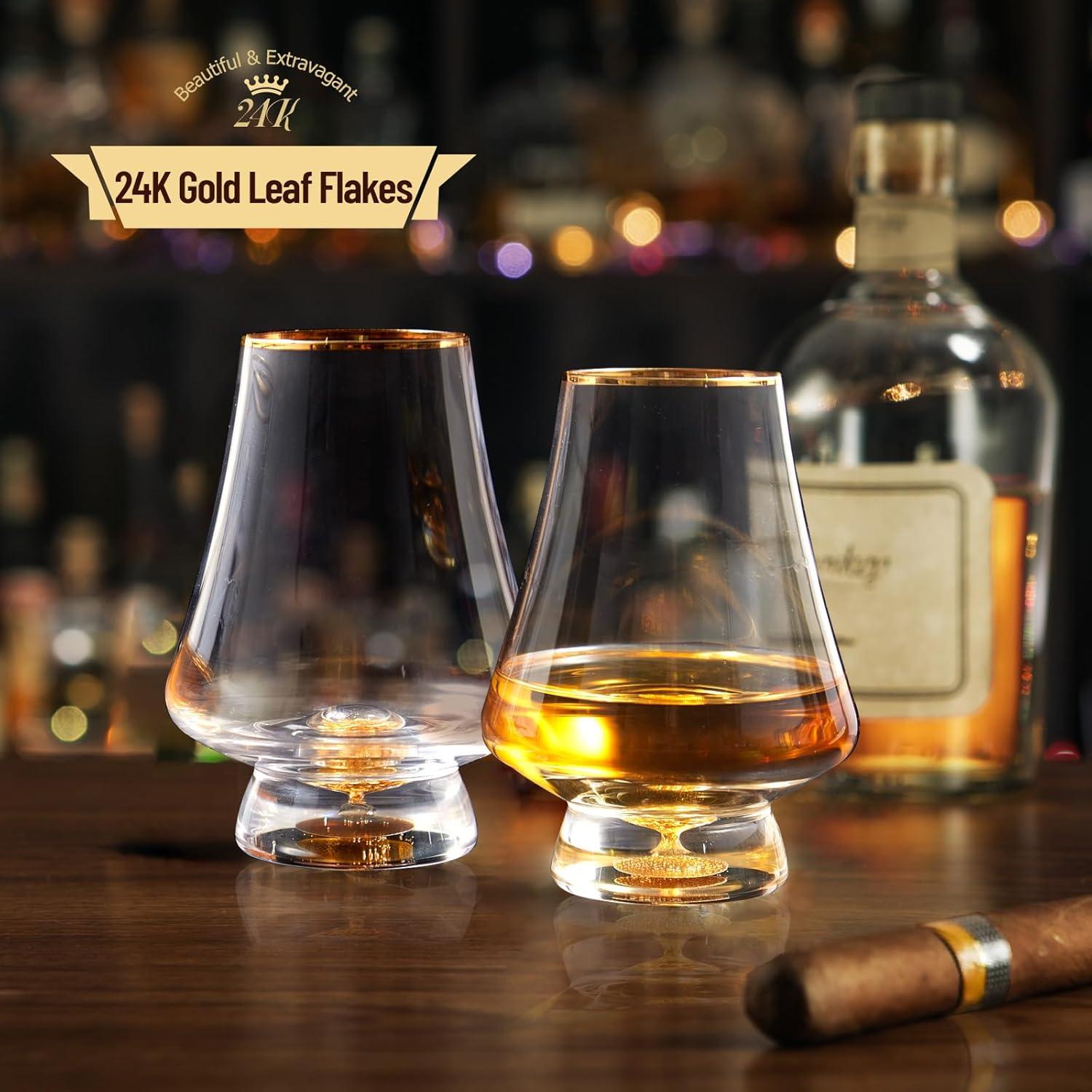 DUJUST Whisky Gläser 2er Set 235 ml mit 24K Blattgoldflocken