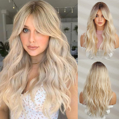 Lange gewellte Ombre Blonde Perücke – Synthetisch & Hitzebeständig
