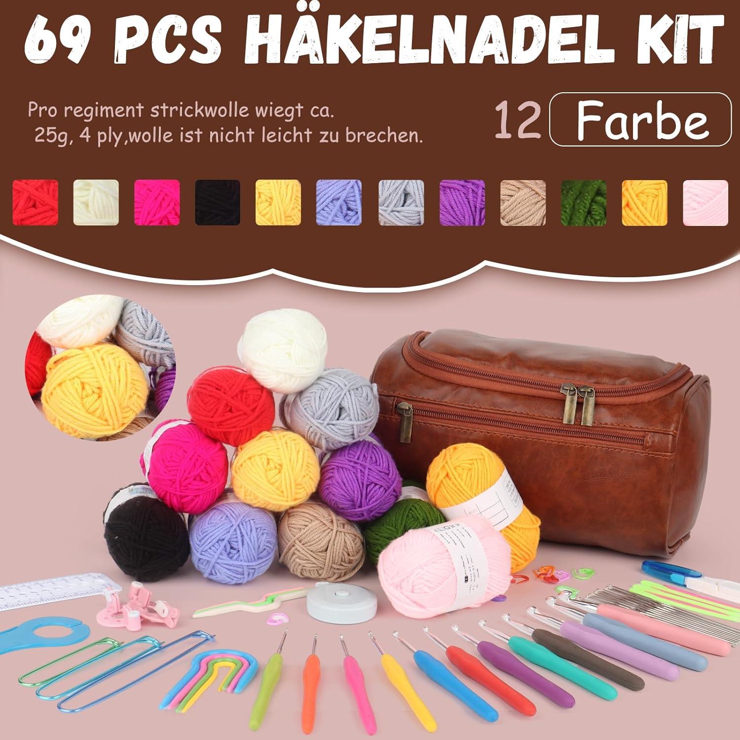 Häkelset für Anfänger mit 24 Häkelnadeln, Acrylwolle & Zubehör