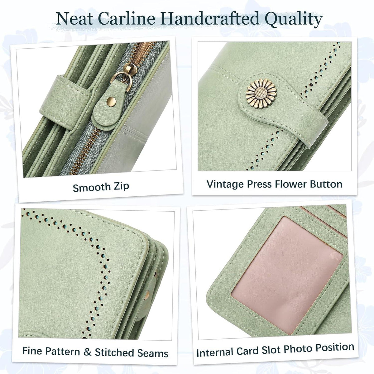 TEUEN Damen RFID Geldbörse 24 Kartenfächer Leder Vintage Grün