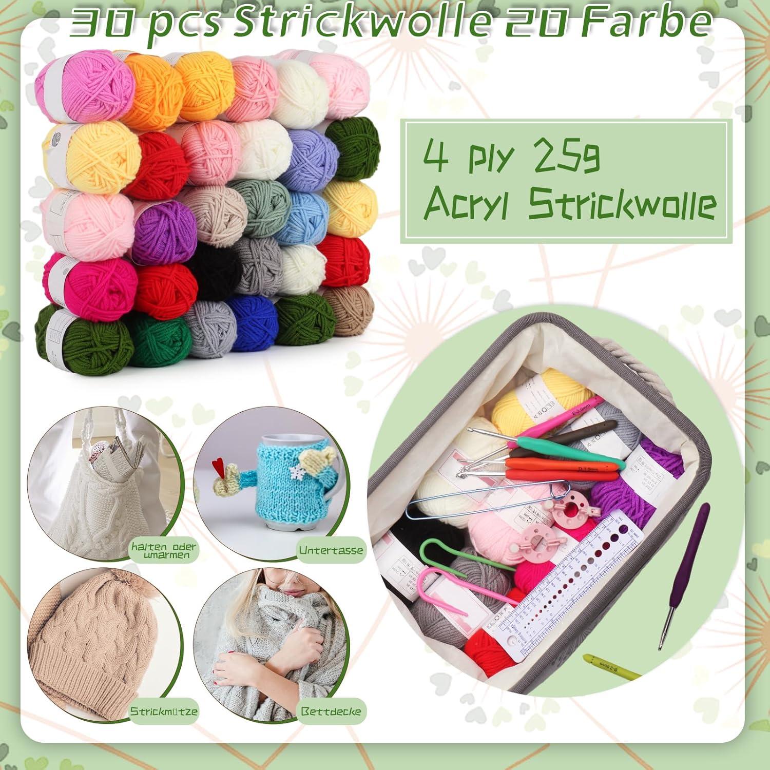 Häkelset 97 Stück Wolle ergonomisch bunte Nadeln Pullover Socken