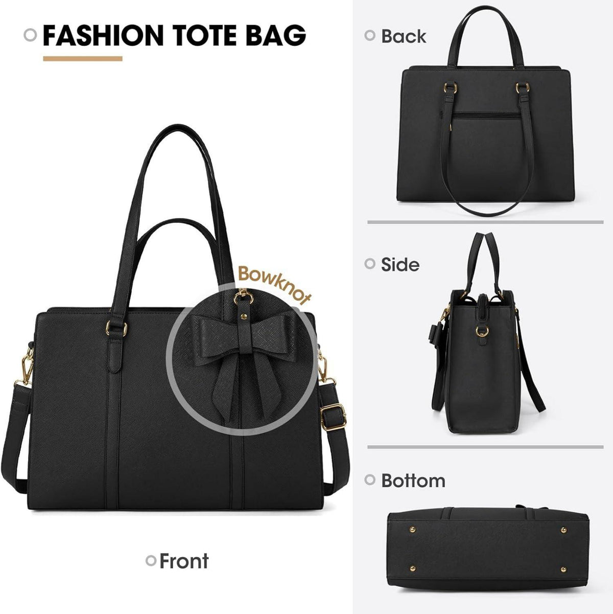 Handtasche Damen Shopper Große Schwarz Laptoptasche 15.6 Zoll PU Leder