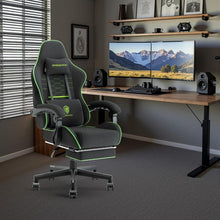 Gaming Stuhl Bürostuhl Stoff mit Massage Kopfstütze Fußstütze Schwarz Grün